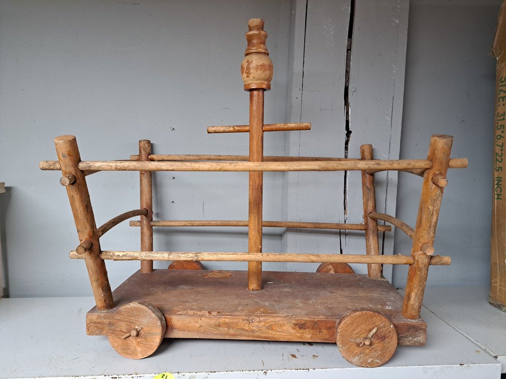 Vintage Hand-Made Wooden Folk-Art Toy Cart/Wagon/Magazine Rack?