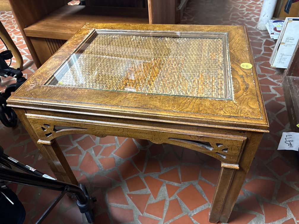 Wood & rattan end table