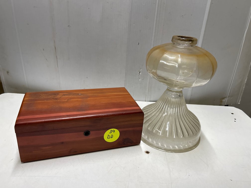 Cedar? jewelry box, oil lamp base