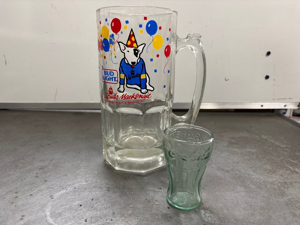 Large Bud Light mug & tiny Coca-Cola glass
