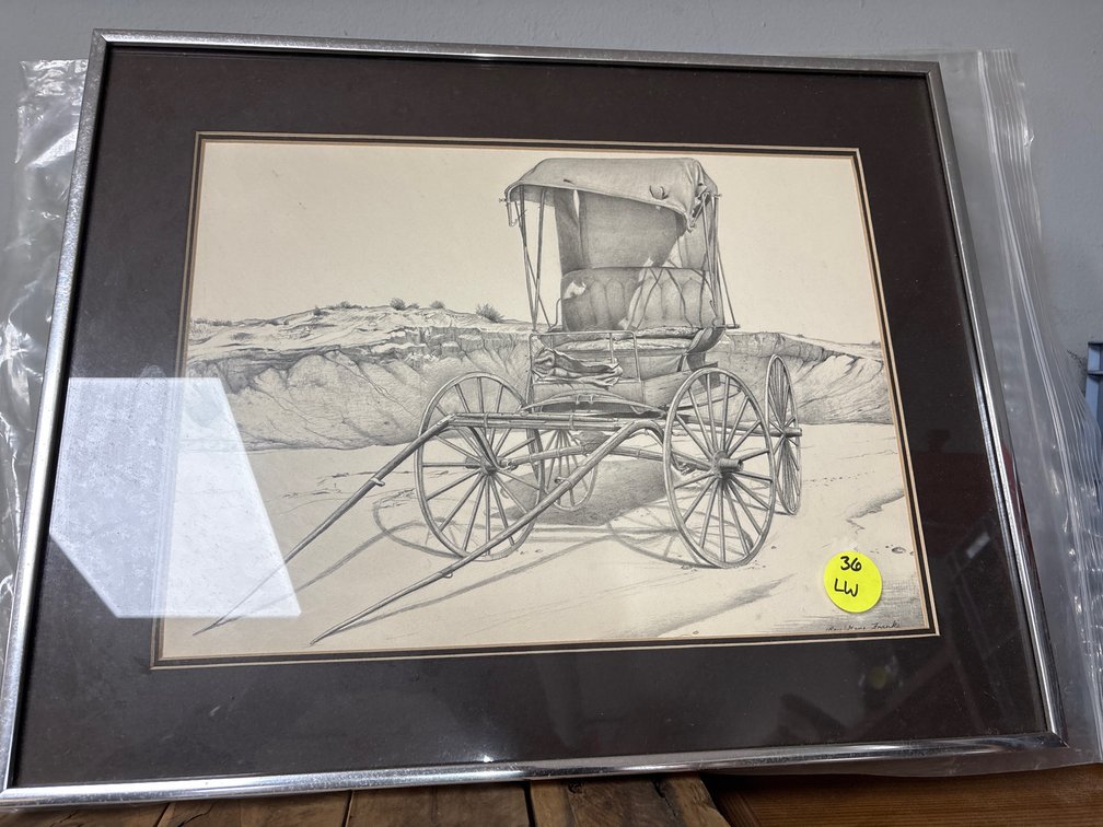 20” by 16” framed print of vintage carriage