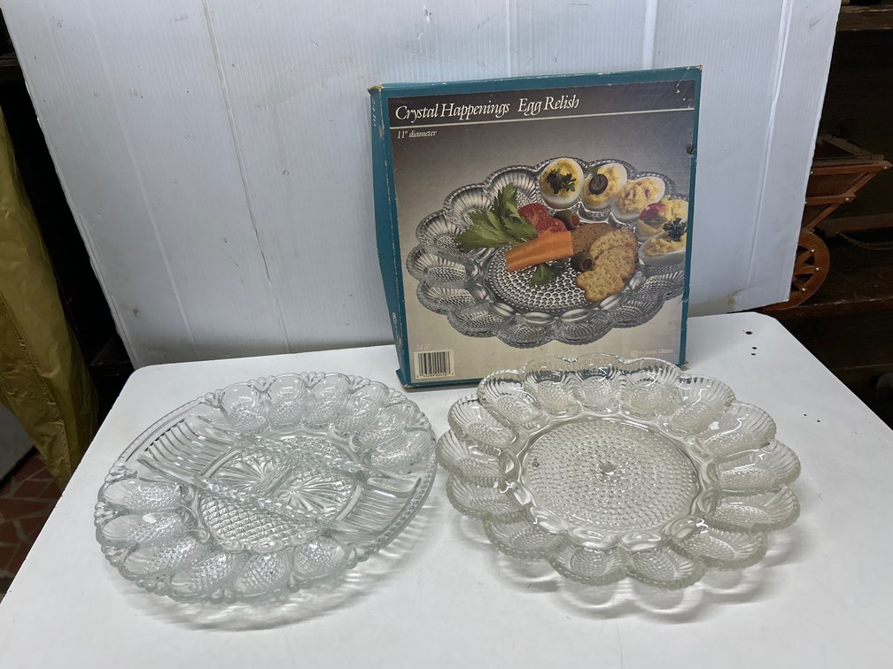 Crystal Happenings Egg Relish Tray, Glass Egg Plate