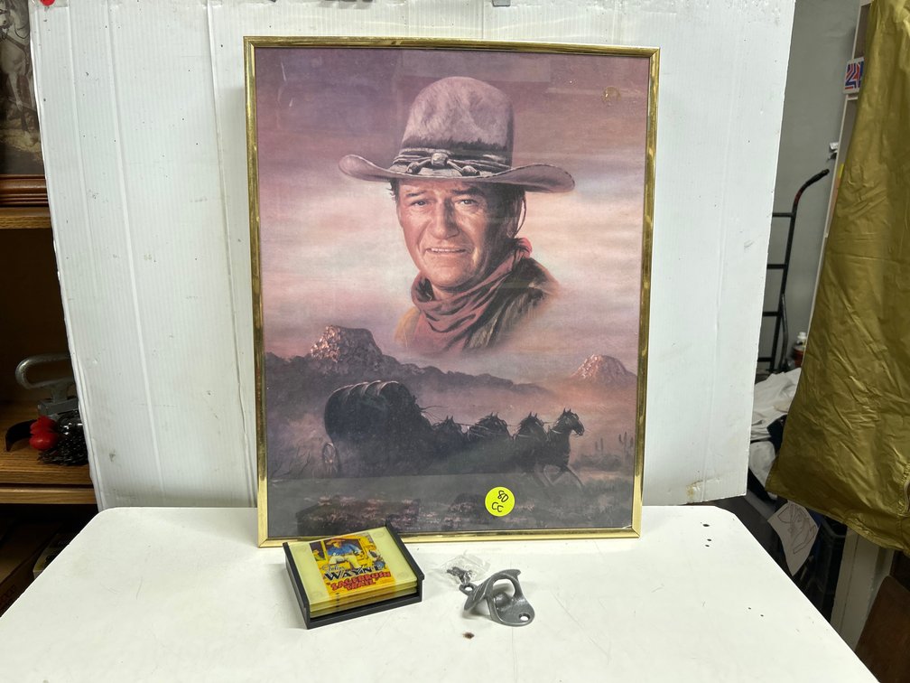 John Wayne Print Framed and Coasters