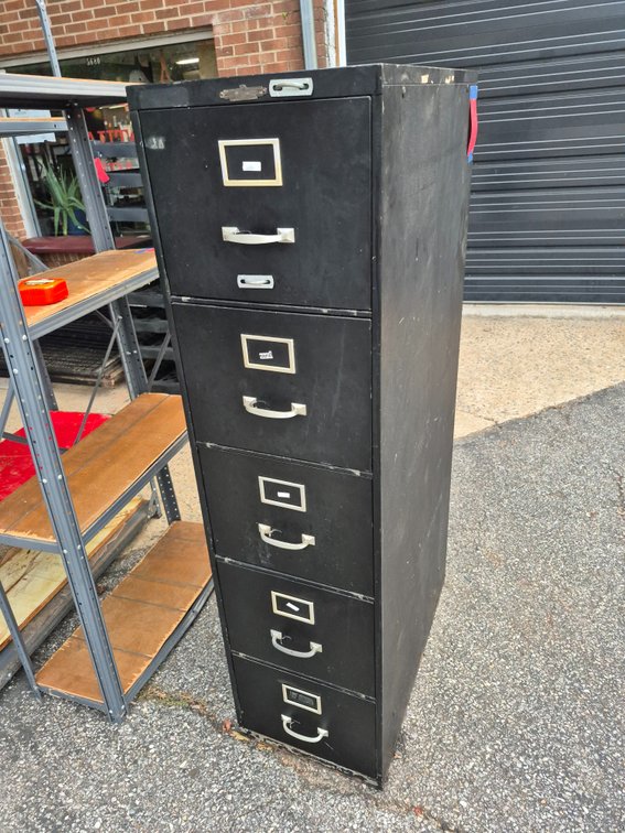 Remington Rand heavy metal file cabinet with hanging file folders