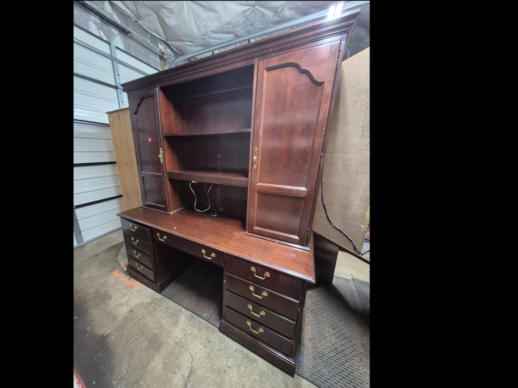 Huge 2pc wood desk with computer power strip
