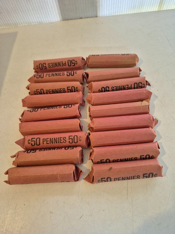 18 rolls of unsorted pennies