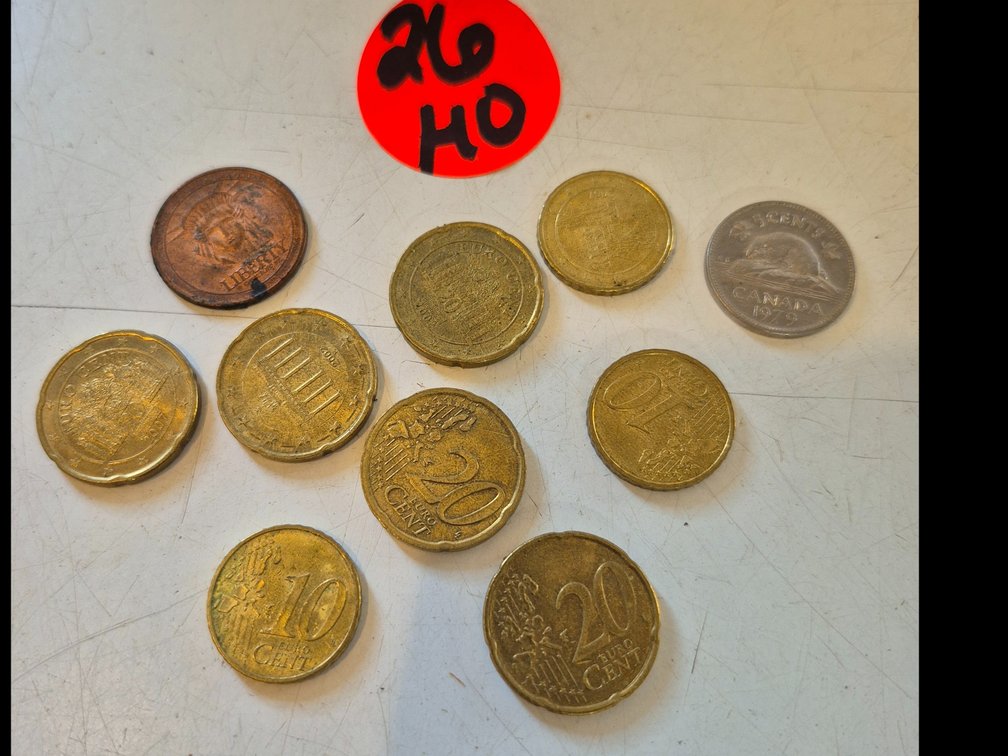 Assorted Euro coins, Canadian coin+