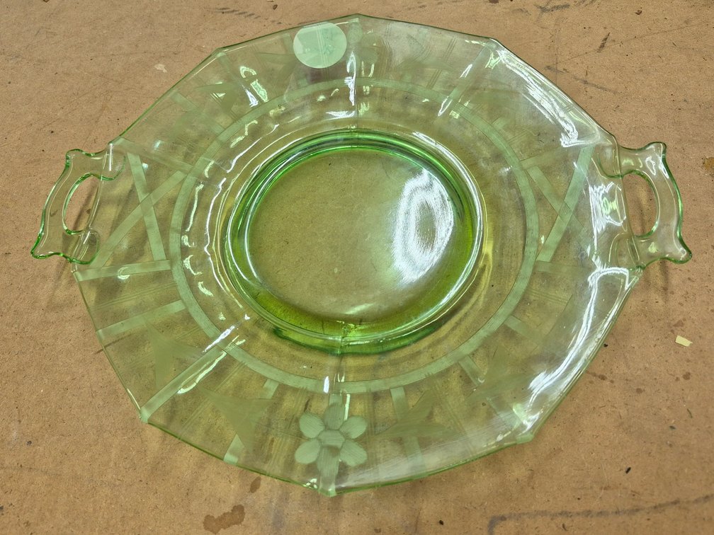 Vtg etched glass serving plate