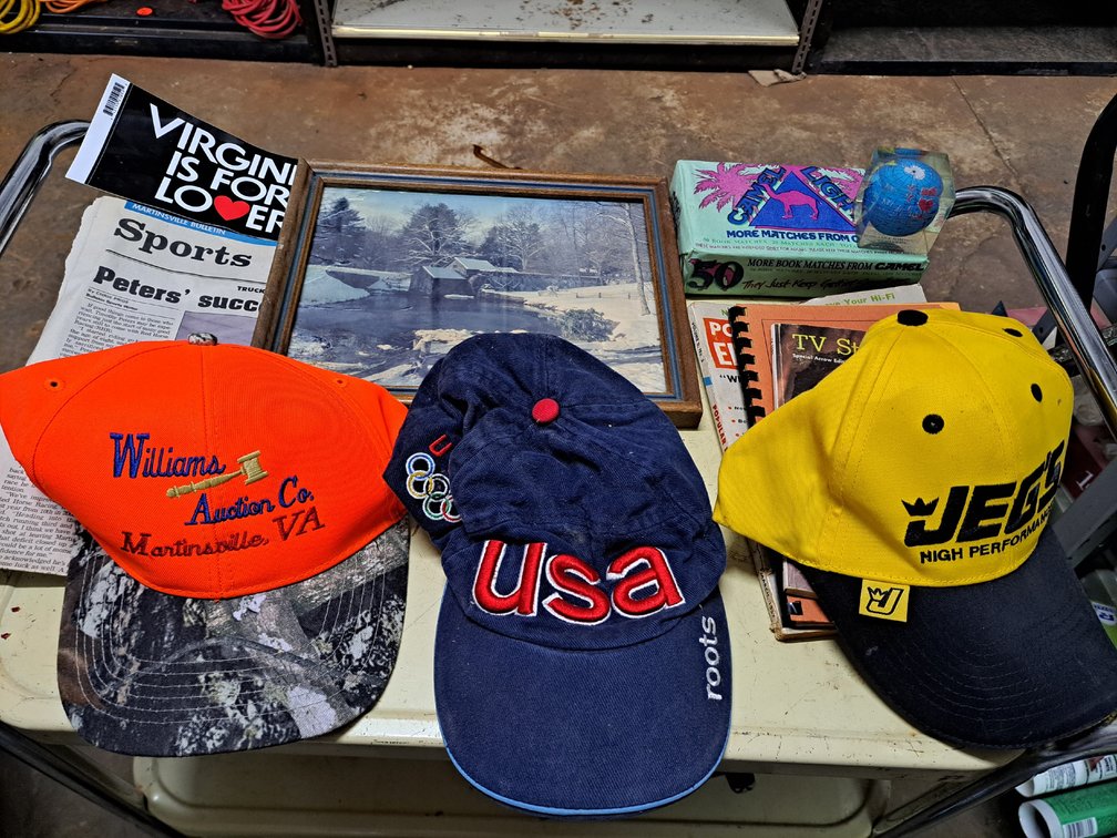 Hats/Framed Mabry Mill/Matches/Vintage Mags+