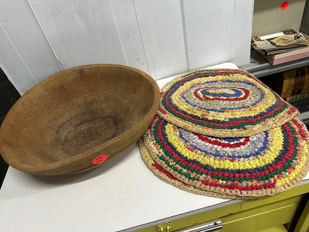 Large Wood Bowl, Homemade? Placemats