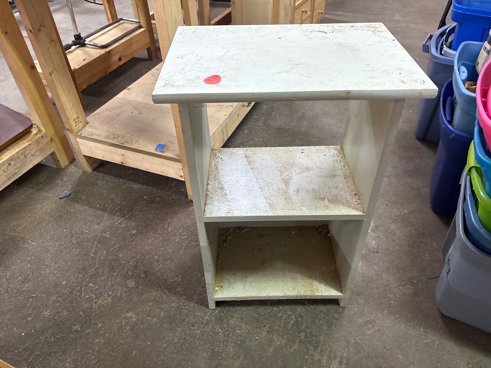 Painted white wood shelf unit