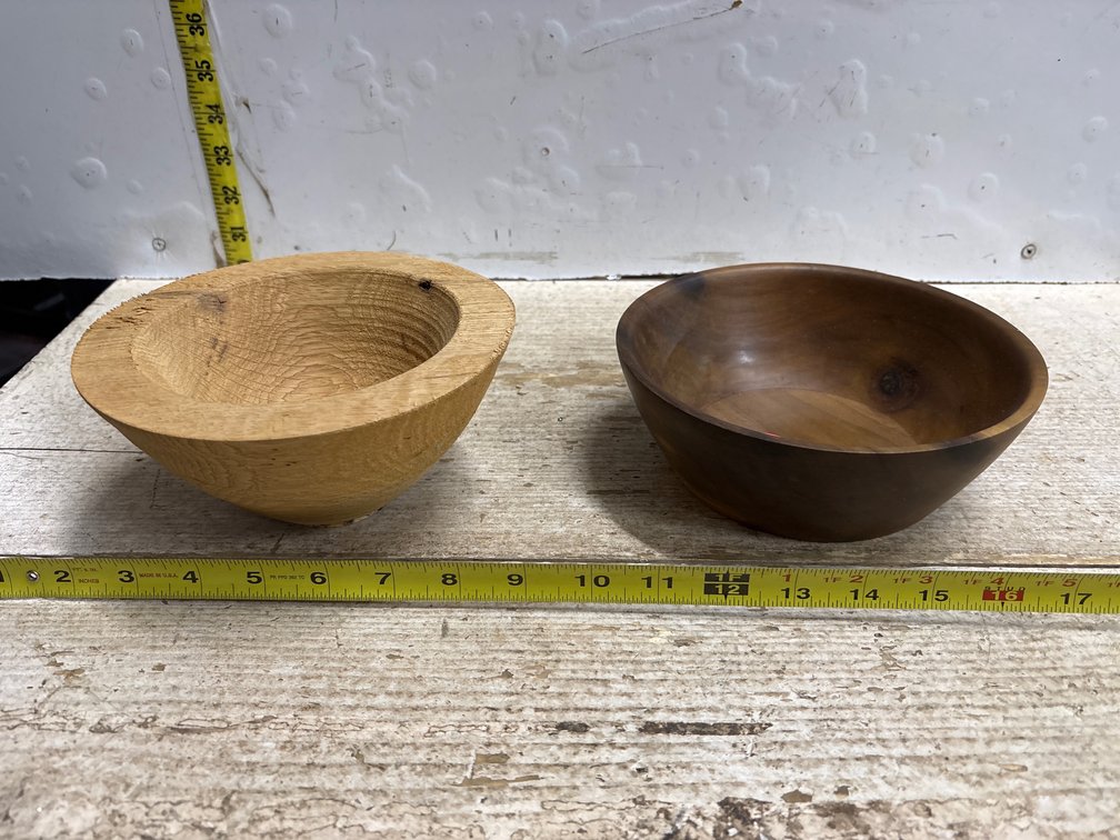 Two wood bowls: one finished, one not