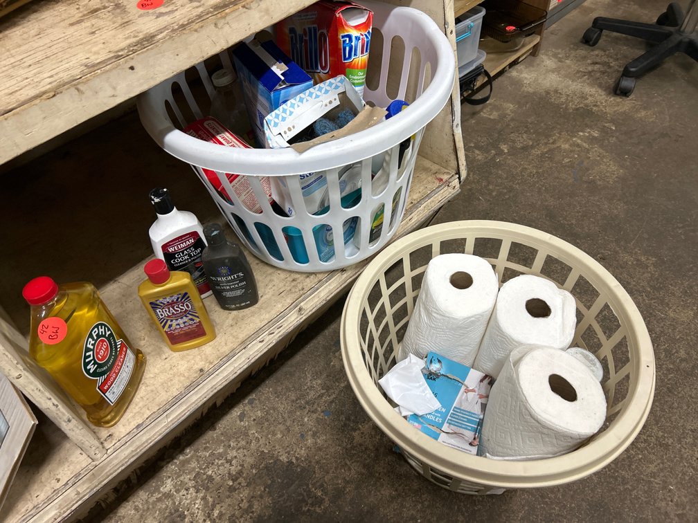 Cleaning Supplies, Paper Towels, Laundry Baskets+