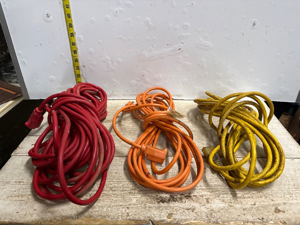 Three extension cords, unknown gauge wire