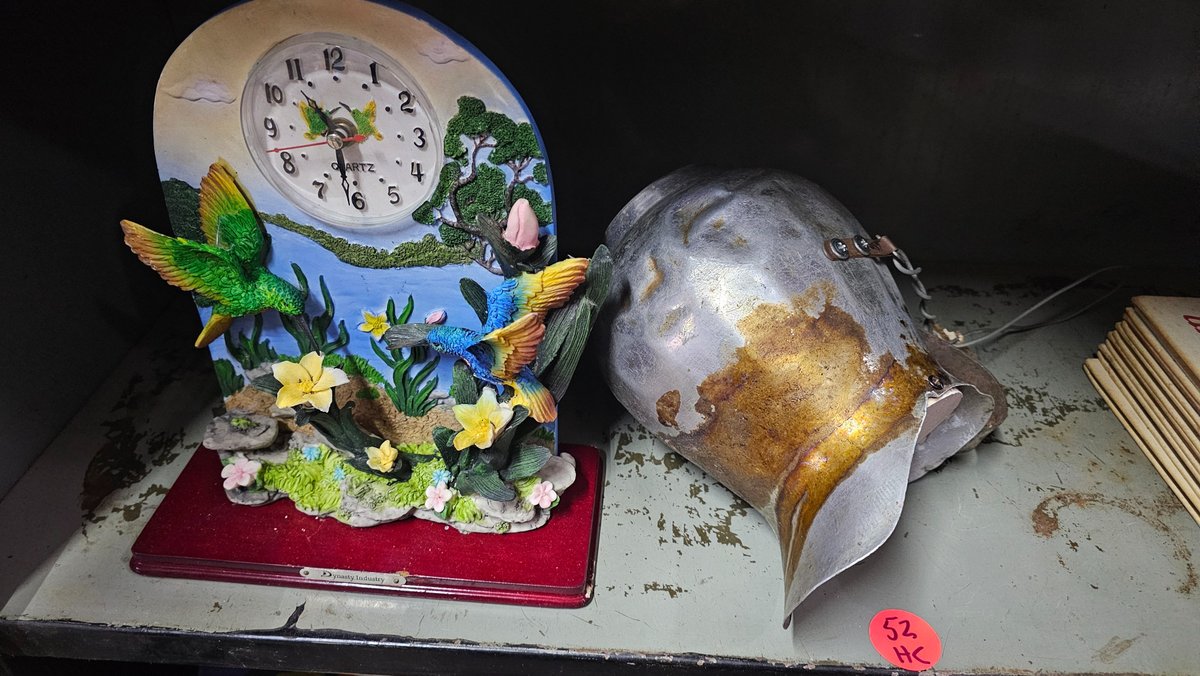 vintage clock/metal pitcher