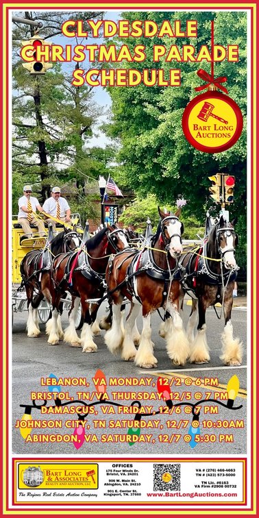 Image for CLYDESDALE CHRISTMAS PARADE SCHEDULE