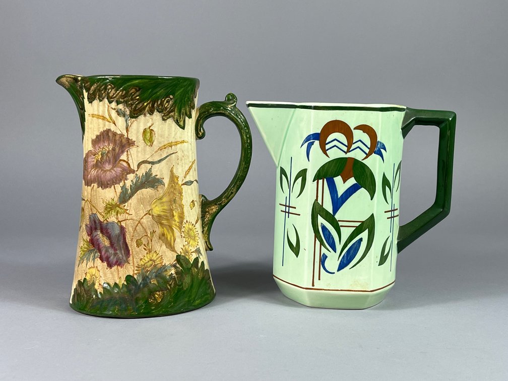 Pair Decorated Pitchers