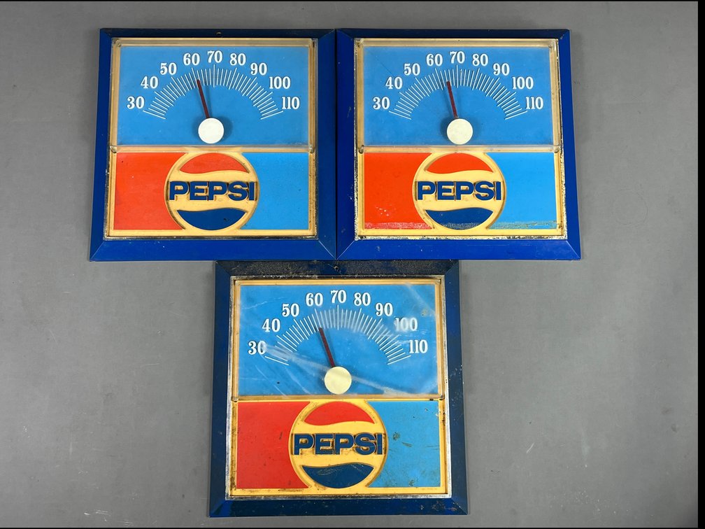 Lot of 3 Pepsi Advertising Thermometers 