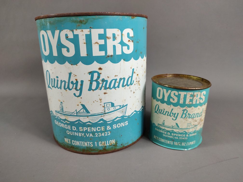 2 George D. Spence Oyster Cans, Quincy, VA
