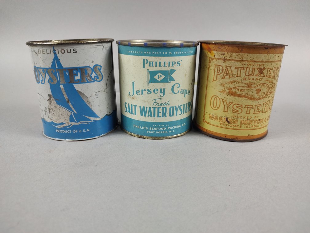 Lot of (3) Pint Oyster Cans 
