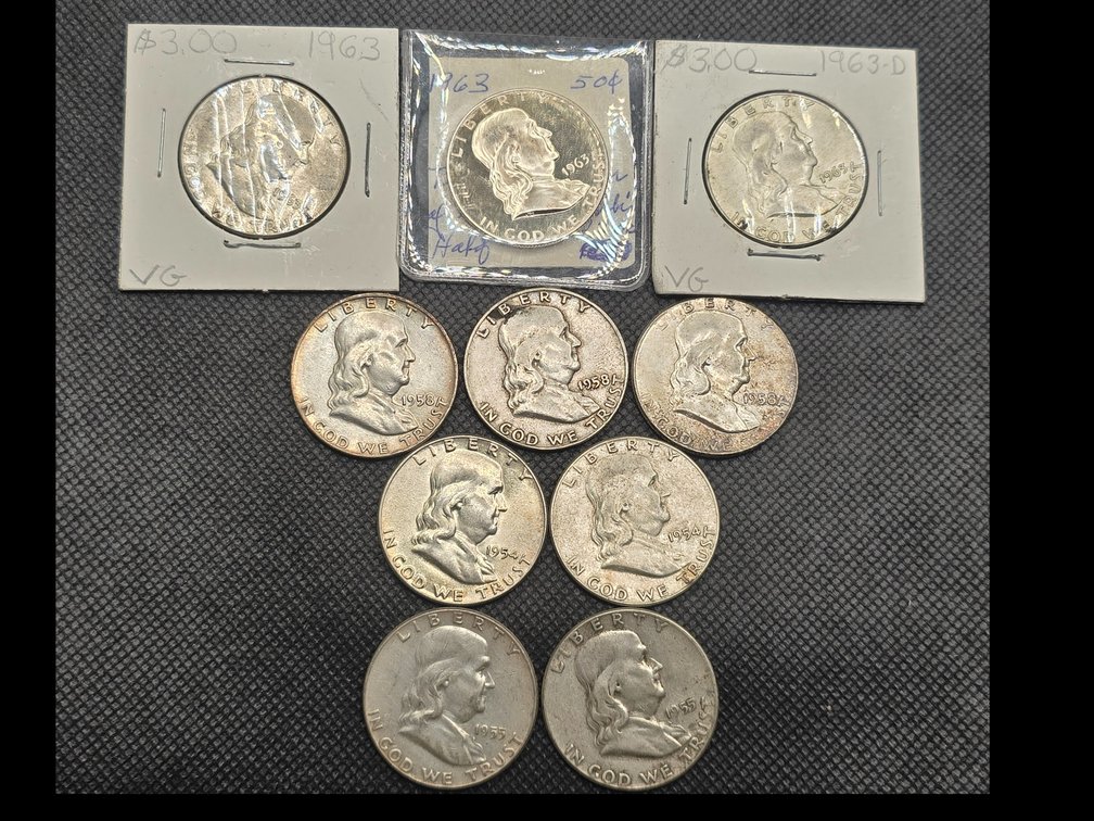 10 Franklin Silver Half Dollars