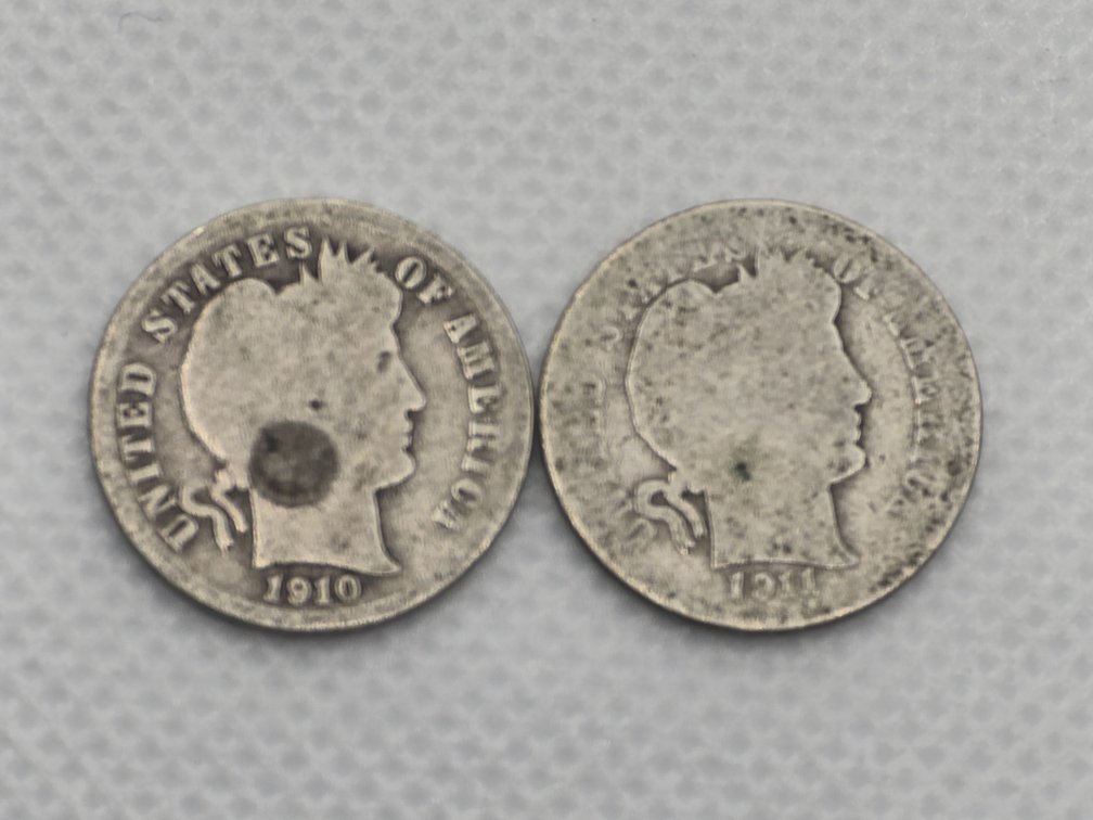 1910 & 1911 Barber Dimes