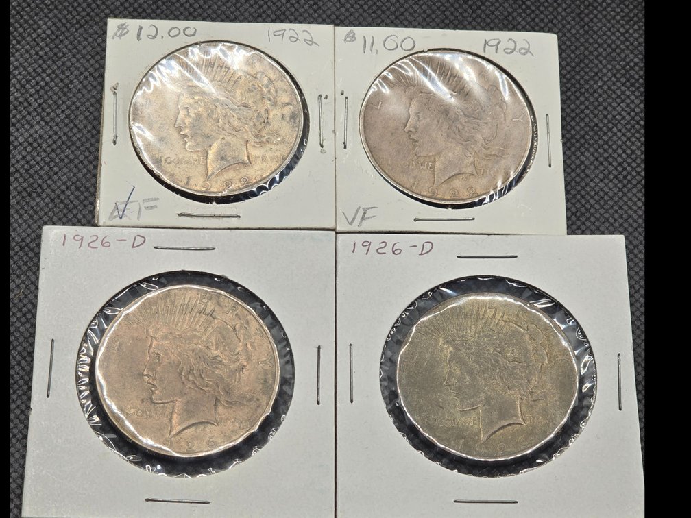 4 Peace Silver Dollars