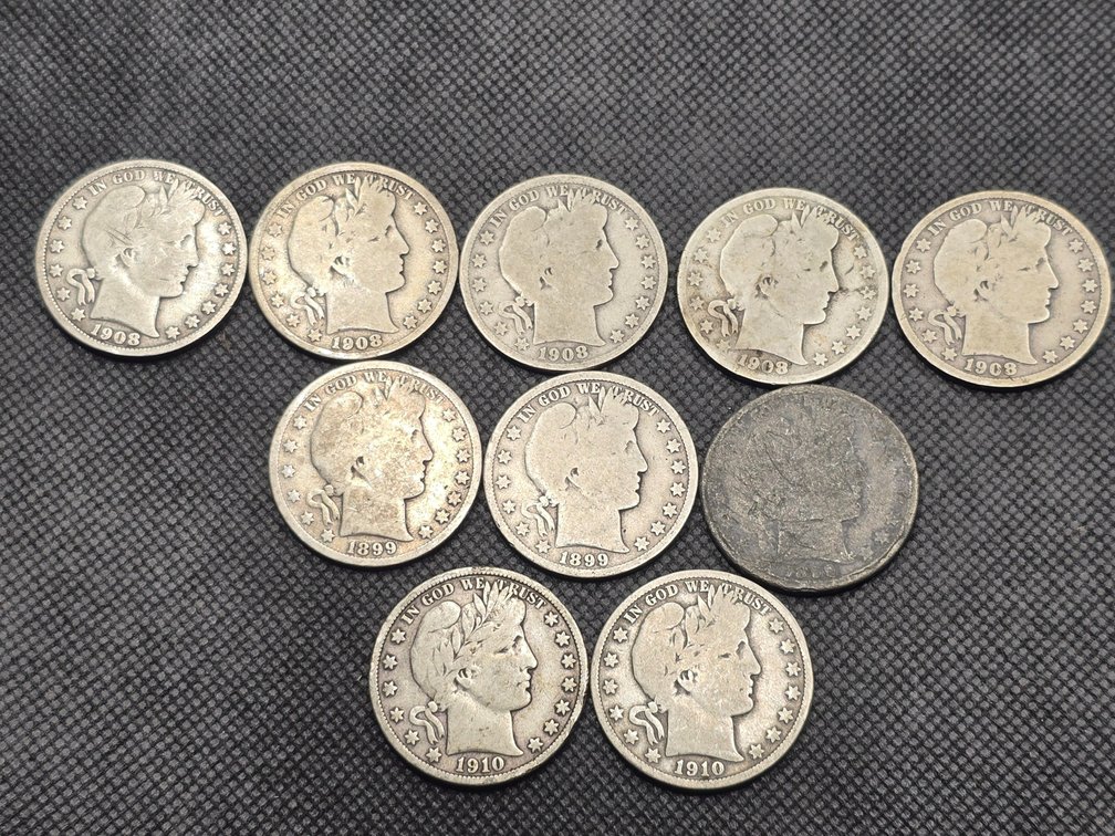 10 Barber Silver Half Dollars