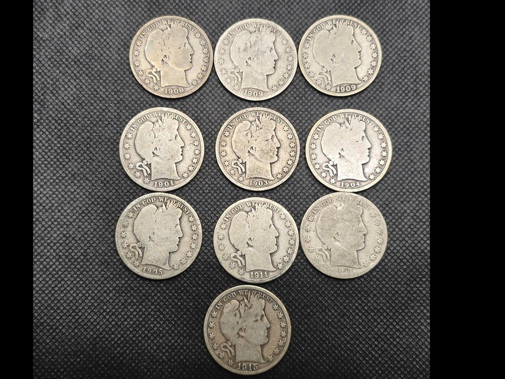 10 Barber Silver Half Dollars