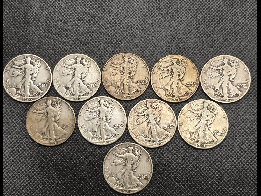10 Walking Liberty Silver Half Dollars