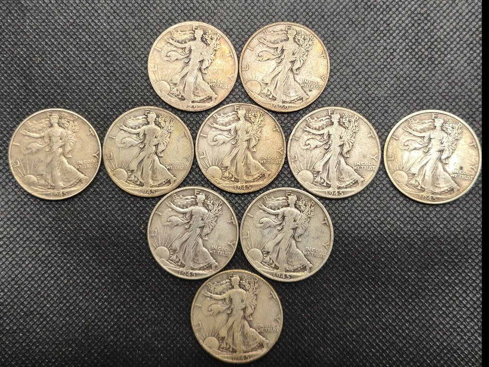 10 Walking Liberty Silver Half Dollars