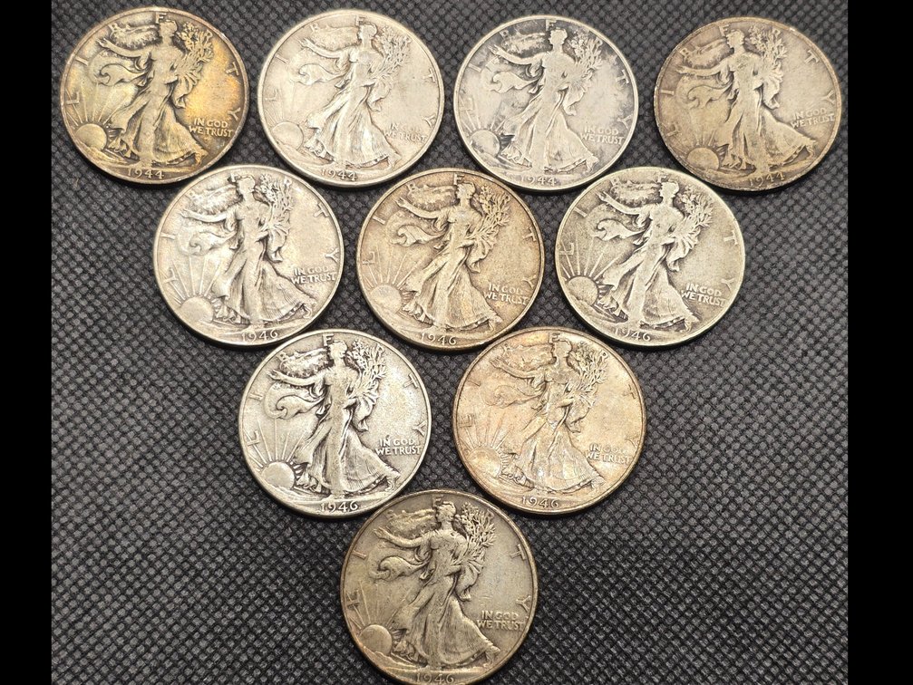 10 Walking Liberty Silver Half Dollars