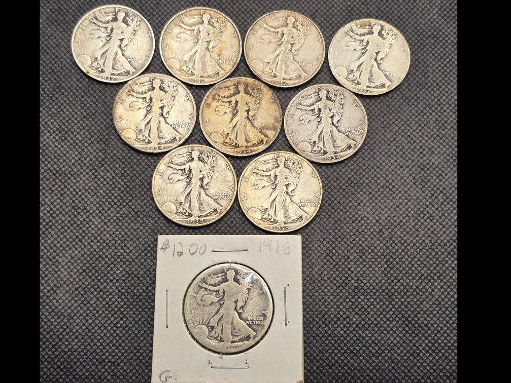 10 Walking Liberty Silver Half Dollars