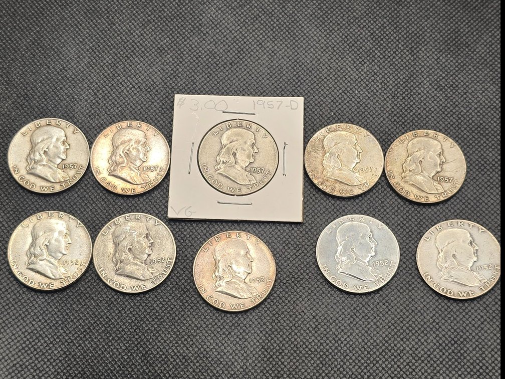 10 Silver Franklin Half Dollars