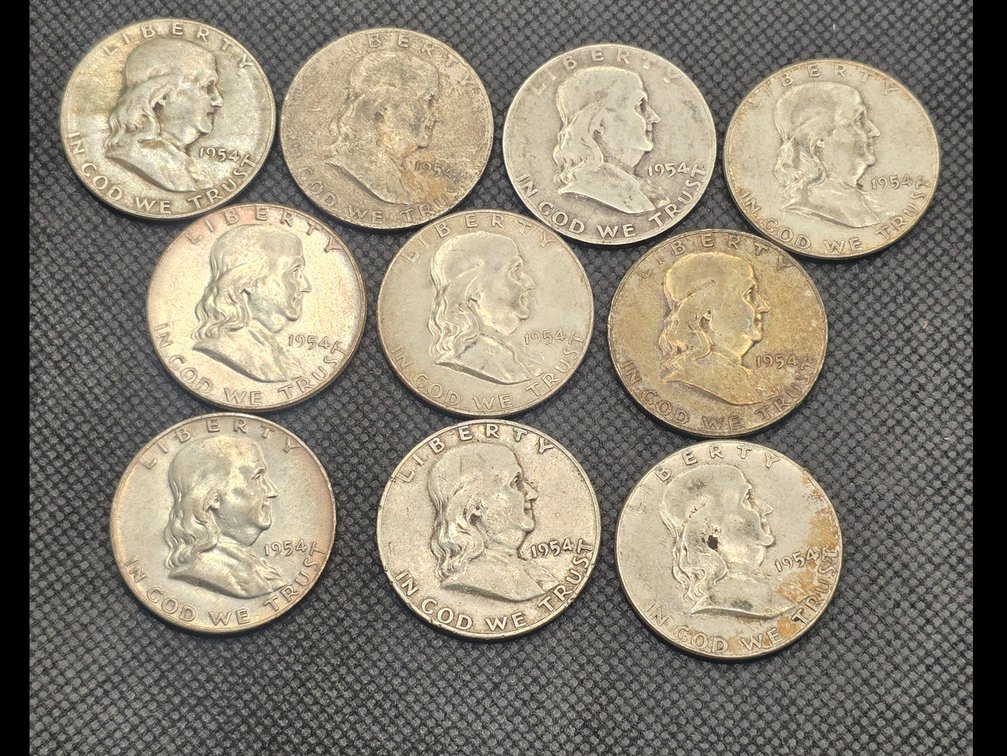 10 Franklin Silver Half Dollars