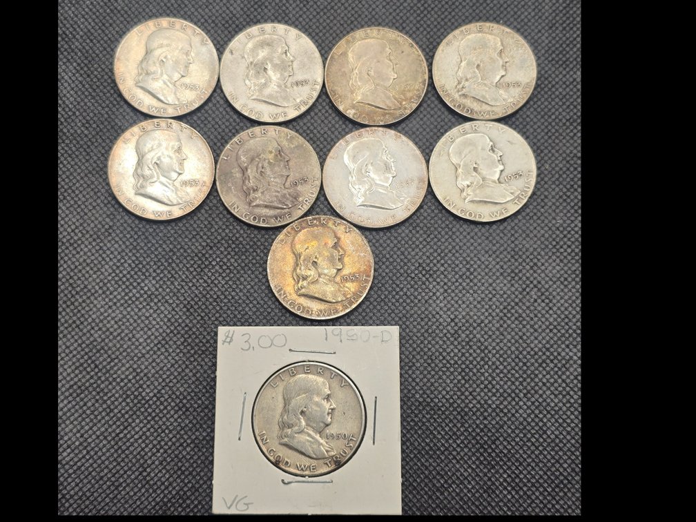 10 Franklin Silver Half Dollars