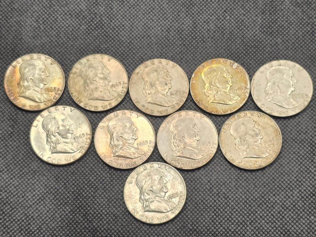 10 Franklin Silver Half Dollars