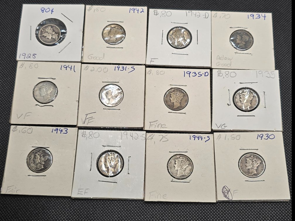 12 Mercury Silver Dimes