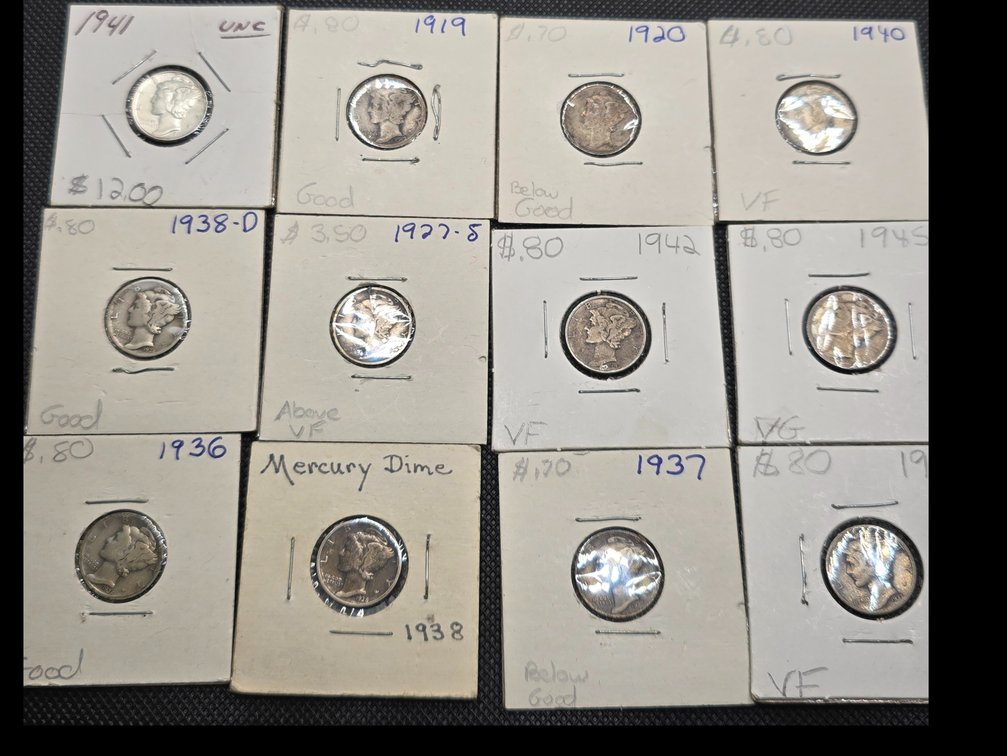 12 Mercury Silver Dimes