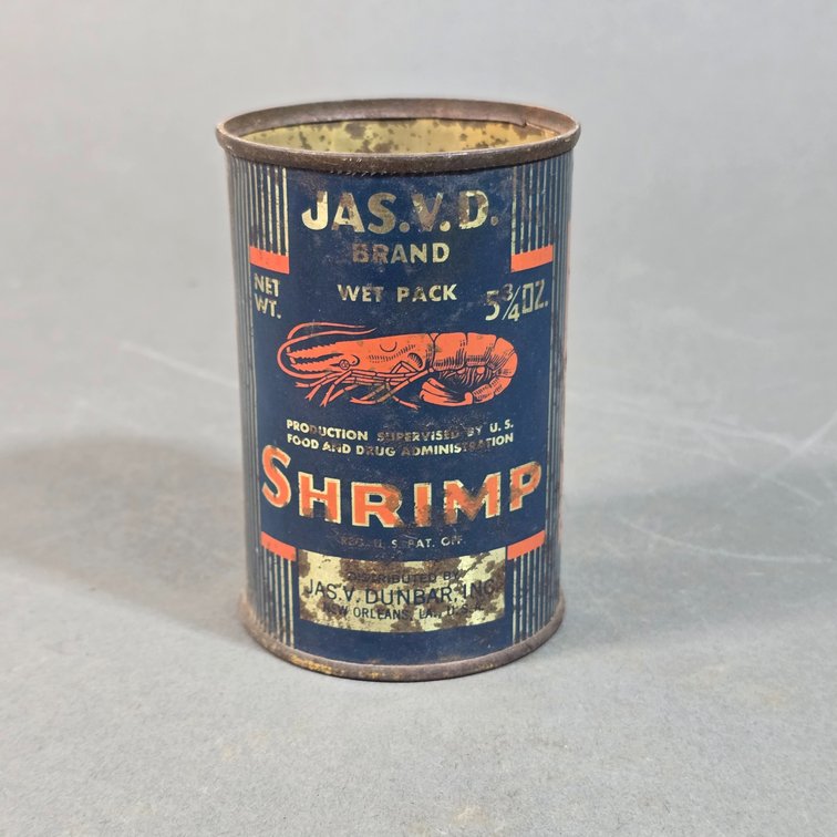 Jas. V. Dunbar Brand Shrimp Can