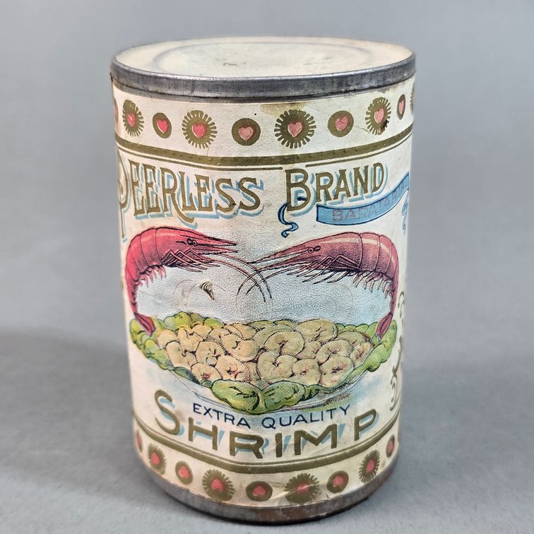 Peerless Brand Paper Label Shrimp Can