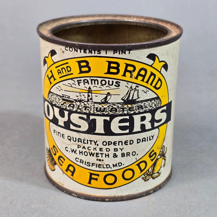 H and B Brand Pint Oyster Can