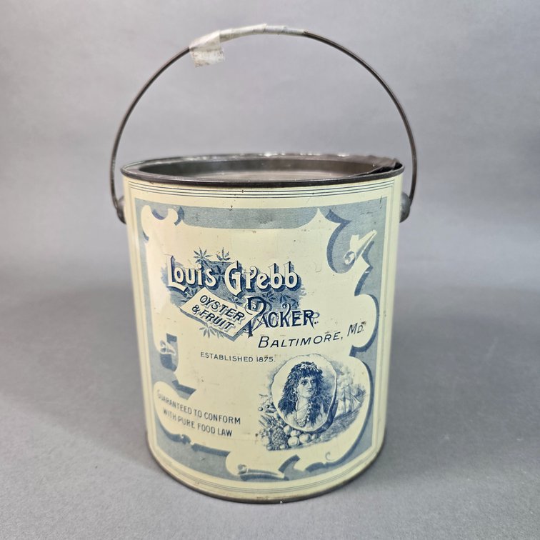 Louis Grebb Brand One Gallon Bail Oyster Can
