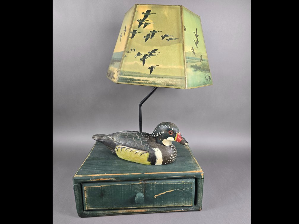Pine Drawer Lamp Base With Wood Duck
