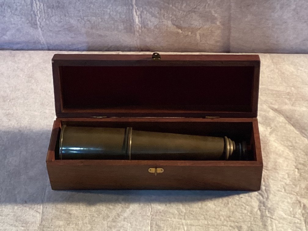 Brass Telescope with Wooden Case 13” Wide Fully Extended Scope is 34" Long 