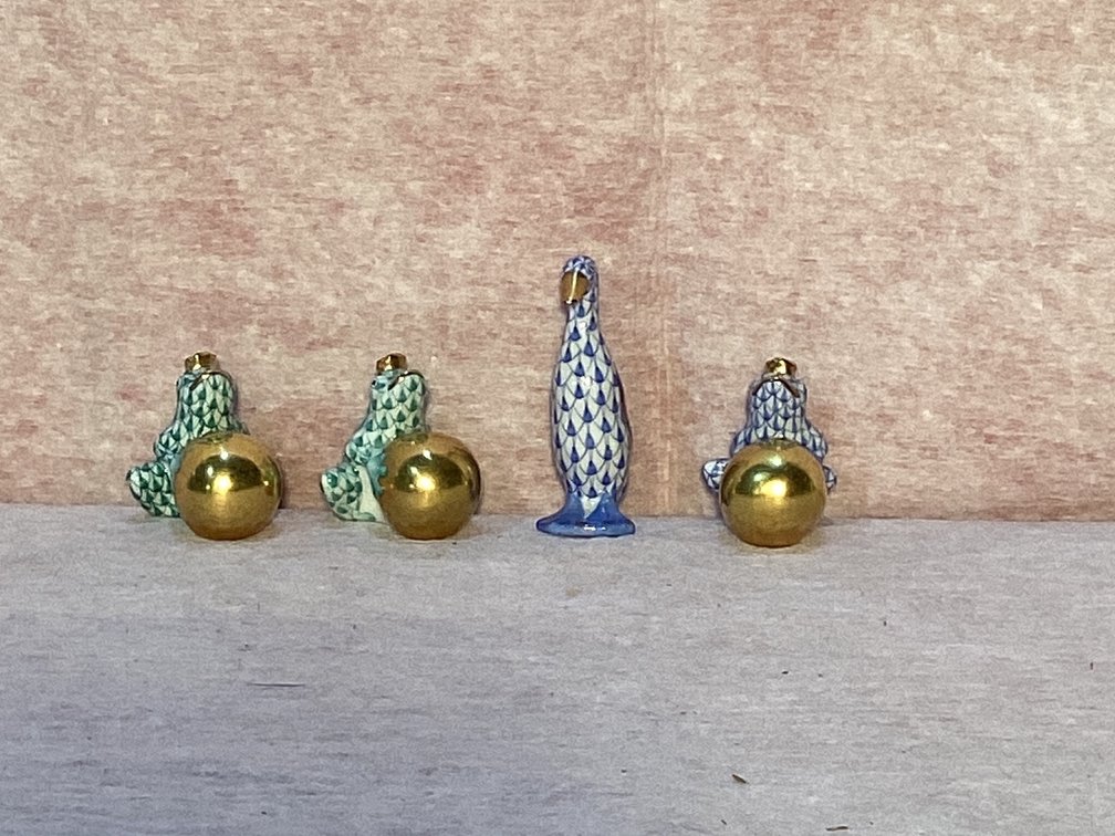 Herend Porcelain Figurines 3 Frogs and Duck