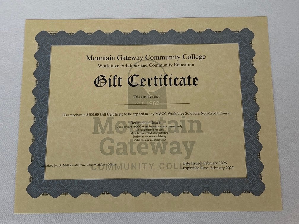 Mountain Gateway Community College Gift Certificate