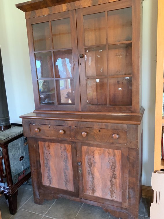 Two-Part Wooden Hutch with Glass Doors