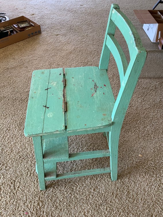 Green Painted Wood Convertible Chair-Step Stool