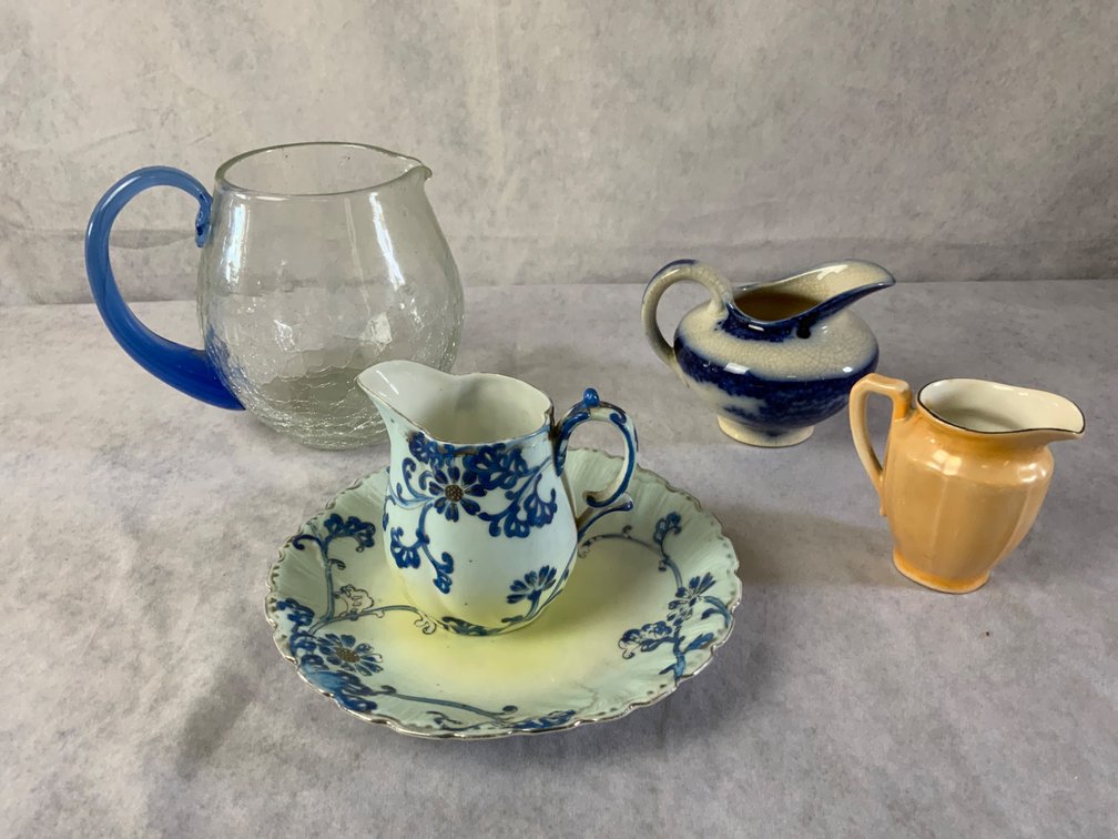 Ceramic and Glass Pitchers Set